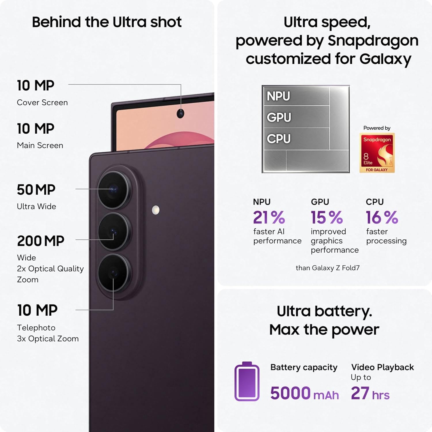 Samsung Galaxy Z Fold8 Ultra 5G Smartphone with Galaxy AI (Violet Shadow, 12GB RAM, 256GB Storage), Customised Processor, 5000mAh Battery, 200MP Camera, Now Nudge, Photo Assist - Image 3